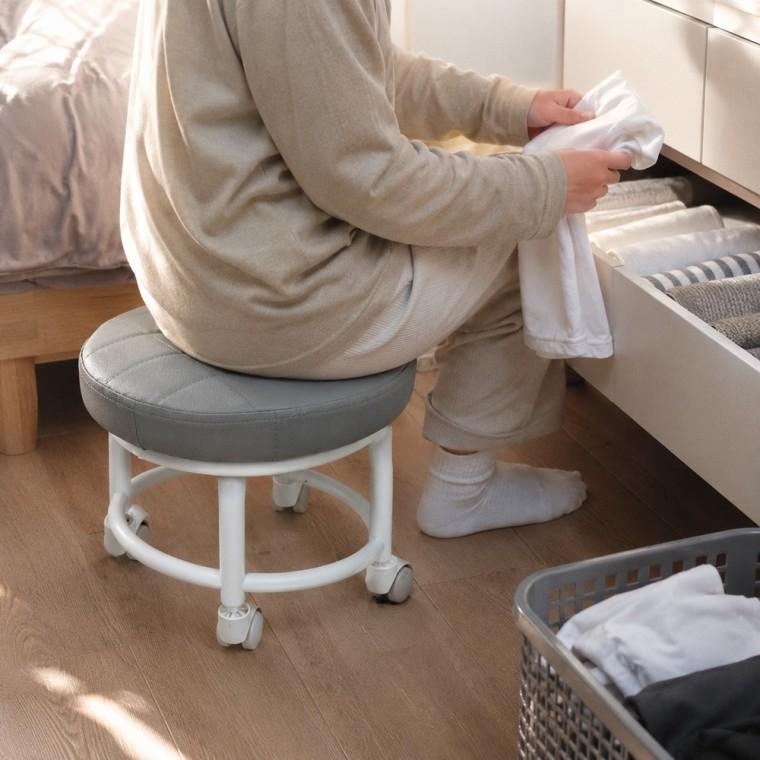 이동식 바퀴 좌식의자 퀼팅 쿠션 바닥보호 침실 화장대 보조의자 간편조립