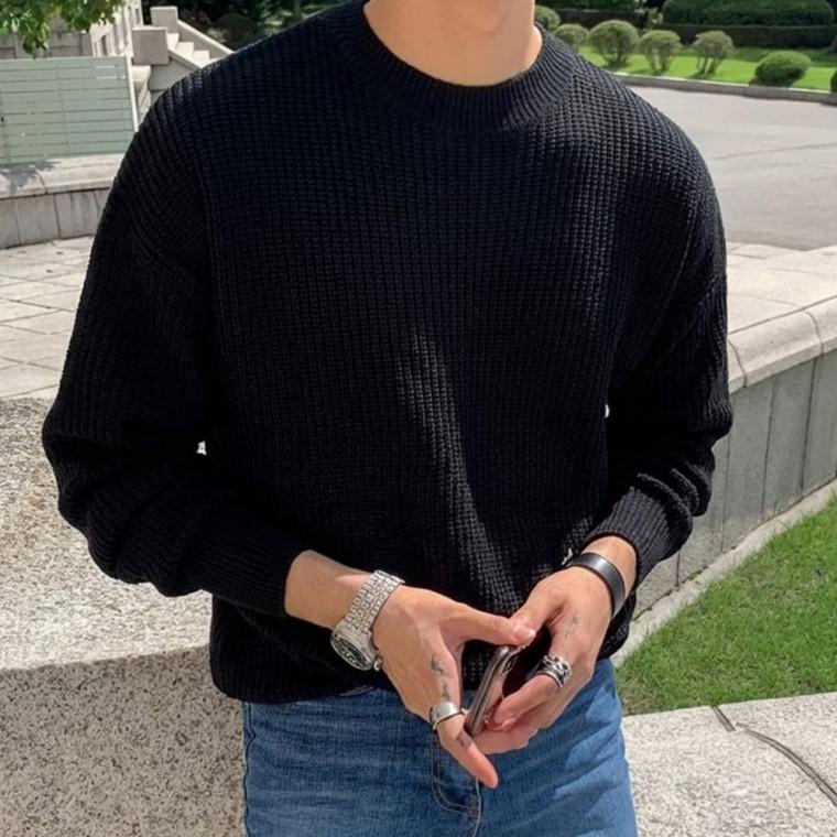 남성 베이직 남성니트 루즈핏 라운드넥 시보리 레이어드 일상 캐주얼 니트