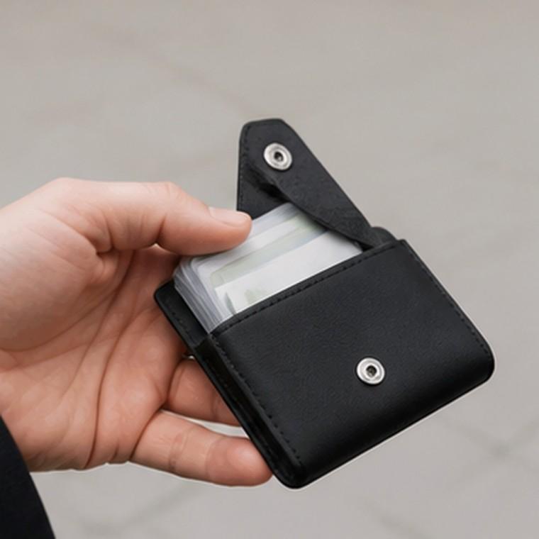 남성 카드지갑 명함보관 PU 인조가죽 슬림 스냅 잠금 10x8x1cm