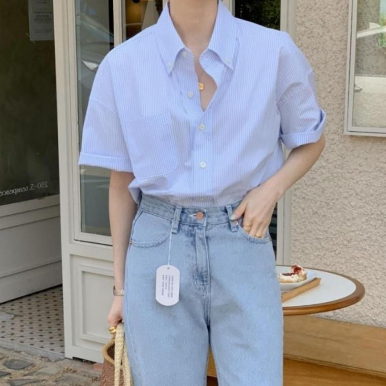 베이직 스트라이프 반팔셔츠 반팔 셔츠