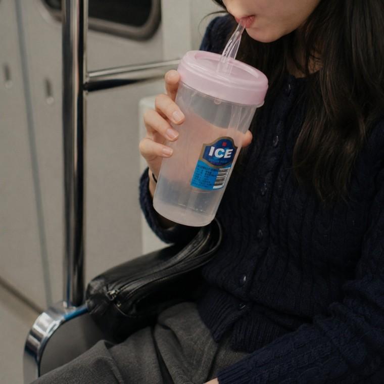 휴대용 빨대컵 300mL 투명컵 파스텔뚜껑 빨대포함 외출용 물병
