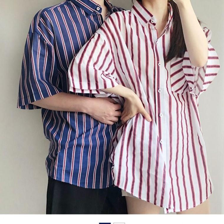남녀공용 여름 여름셔츠 오버핏 스트라이프 셔츠