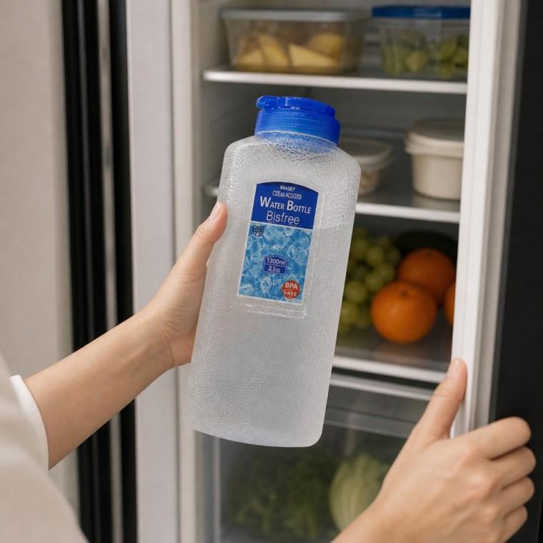 투명 냉장고 물병 1300ml PET BPA프리 플립뚜껑 물방울표면