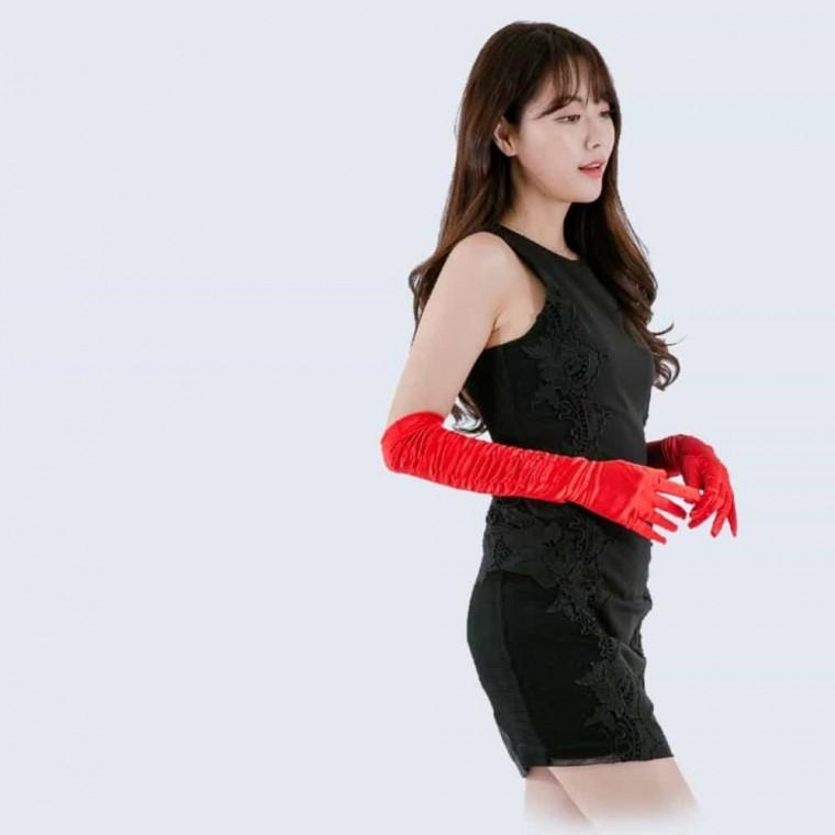 파티 롱장갑 주름 45cm 레드 코스프레장갑 할로윈소품