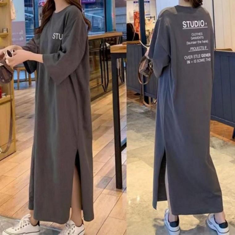 여성 여름 반팔 레터링 마트룩 오버핏 트임 롱원피스