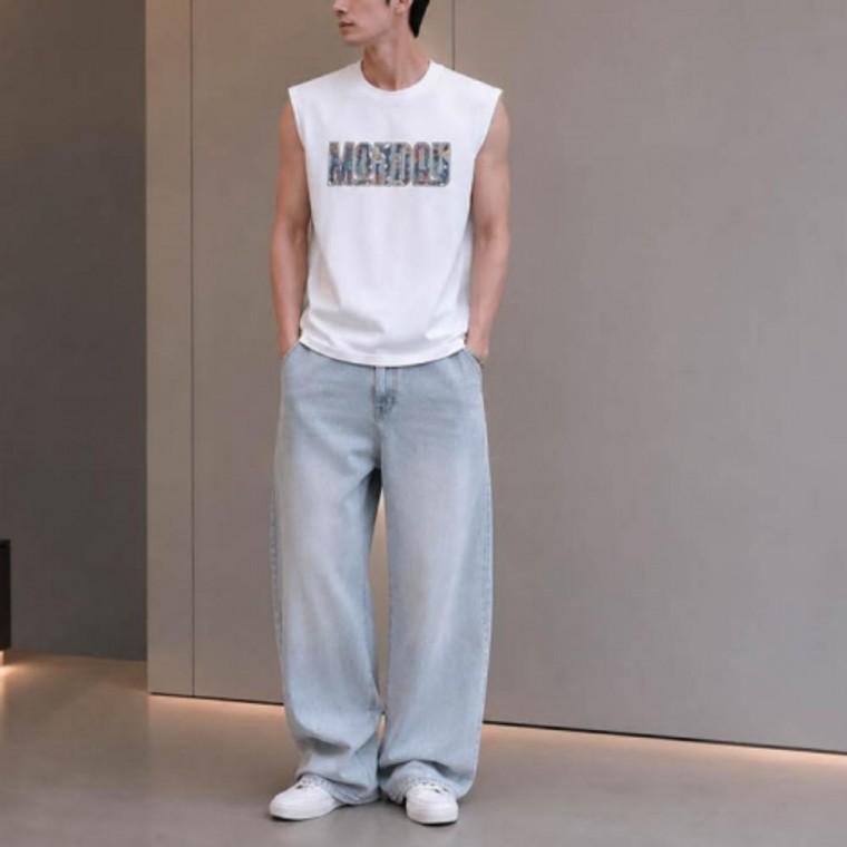 남성 썸머 감각적인 레터링 오버핏 민소매 데일리 나시 티셔츠