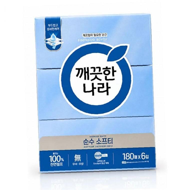 무색 무향 주방 거실 순수소프티 180매X6개 각티슈 미용티슈 곽티슈