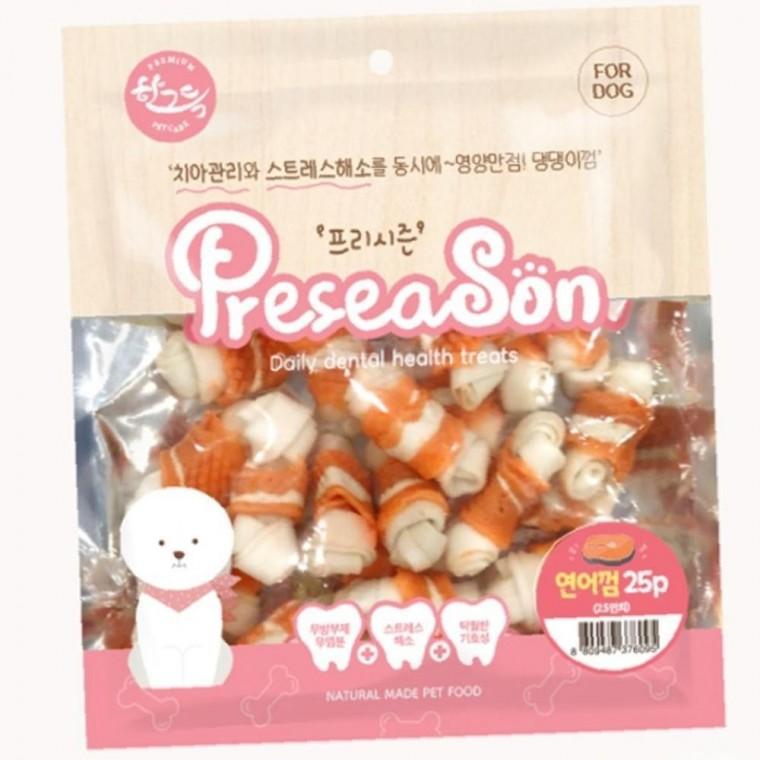 프리시즌 강아지껌 애견 간식 개껌 딩고껌 연어 10p