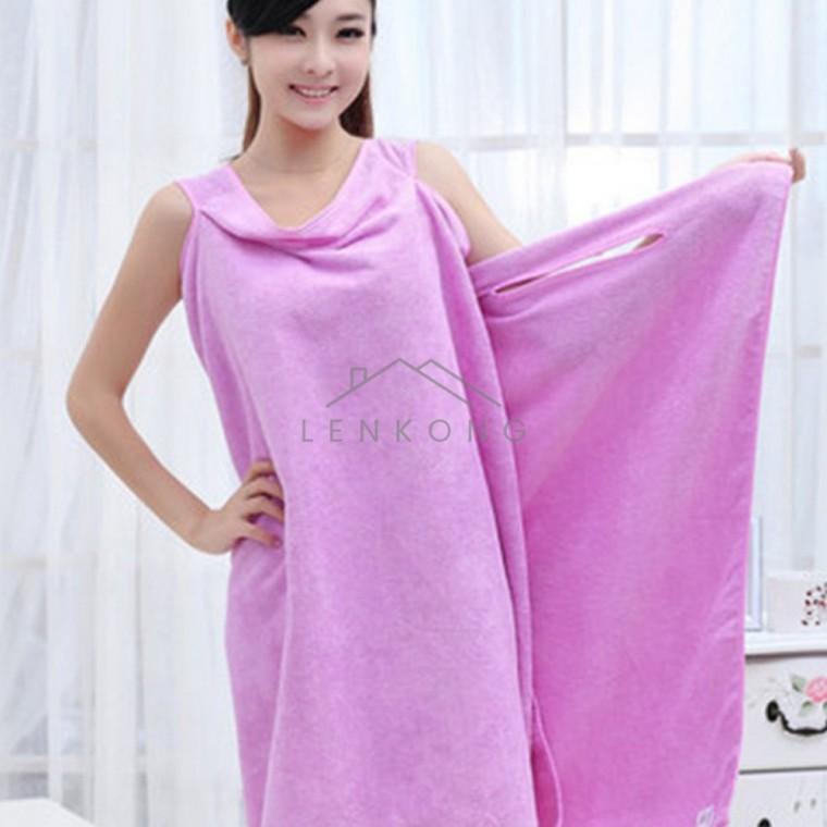 원피스형 샤워 가운 퍼플 부드러운샤워타올 배스랩타월 타월원피스 배스로브 골프장샤워가운
