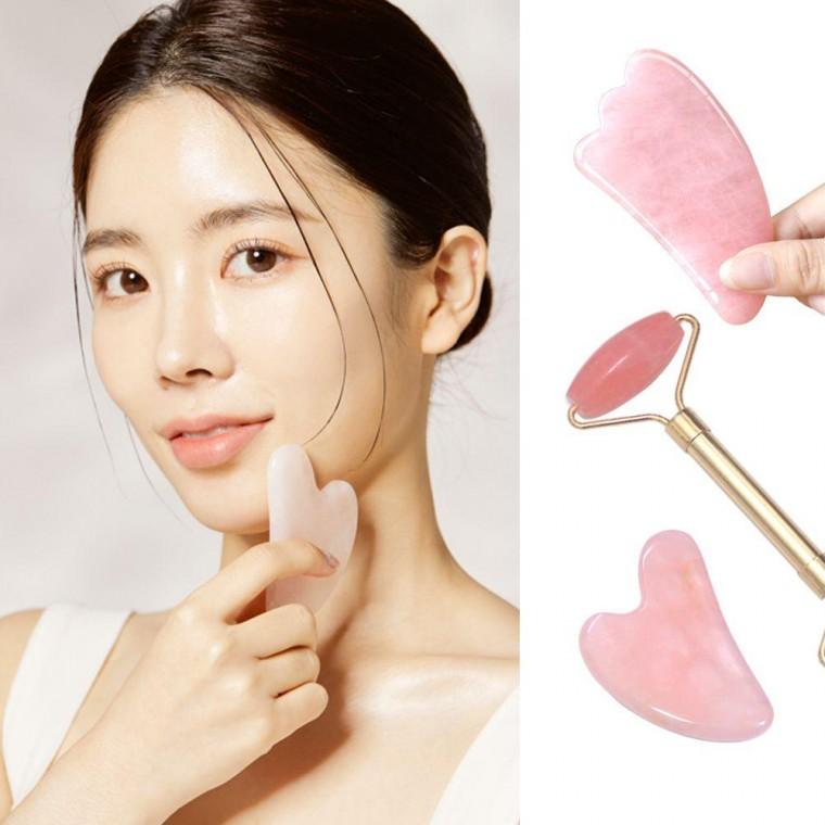 로즈쿼츠 괄사 마사지 롤러 얼굴 붓기 제거 허벅지 림프 홈케어 페이스 쿨러