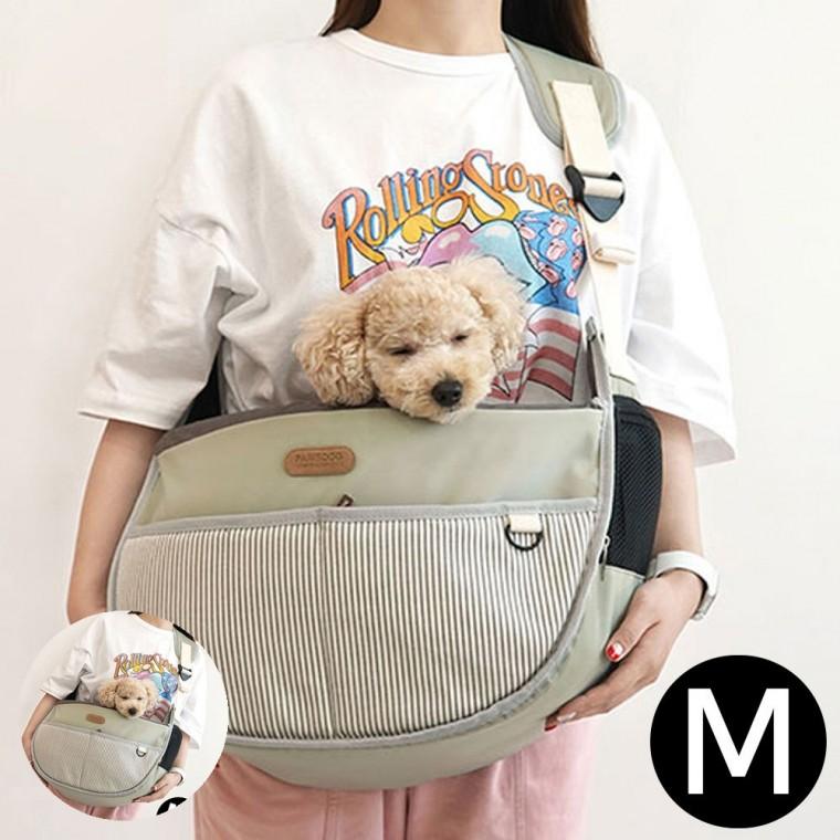 강아지이동가방 반려견이동가방 강아지이동장 애견포대기 강아지외출가방 올뉴 스트라이프 슬링백 그레이 M