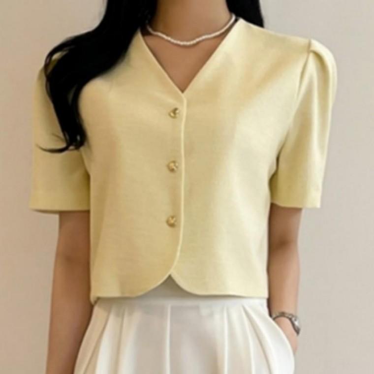 3컬러 여름 클래식룩 하객룩 퍼프 노카라 반팔 자켓 데일리룩 코디 캐주얼 편안한 기본