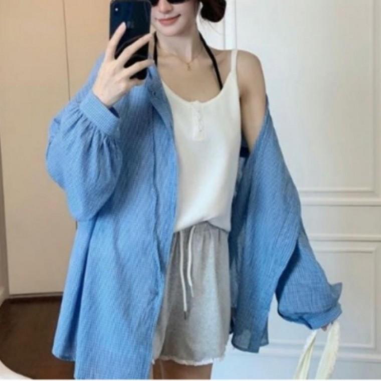 여성 잔잔 체크 데일리 페미닌 얇은 후드 셔츠 남방 체크셔츠 오피스룩 출근룩 코디