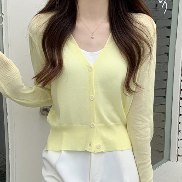 여성 브이넥 니트 가디건 베이직 긴팔가디건