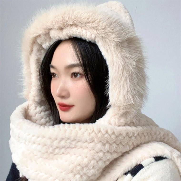 후드머플러 방한용품 털모자목도리 후드넥워머