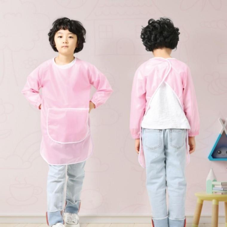 핑크 키즈가운 미술가운 입는앞치마 상의가운 긴팔가운 반신가운 촉감놀이 쿠킹