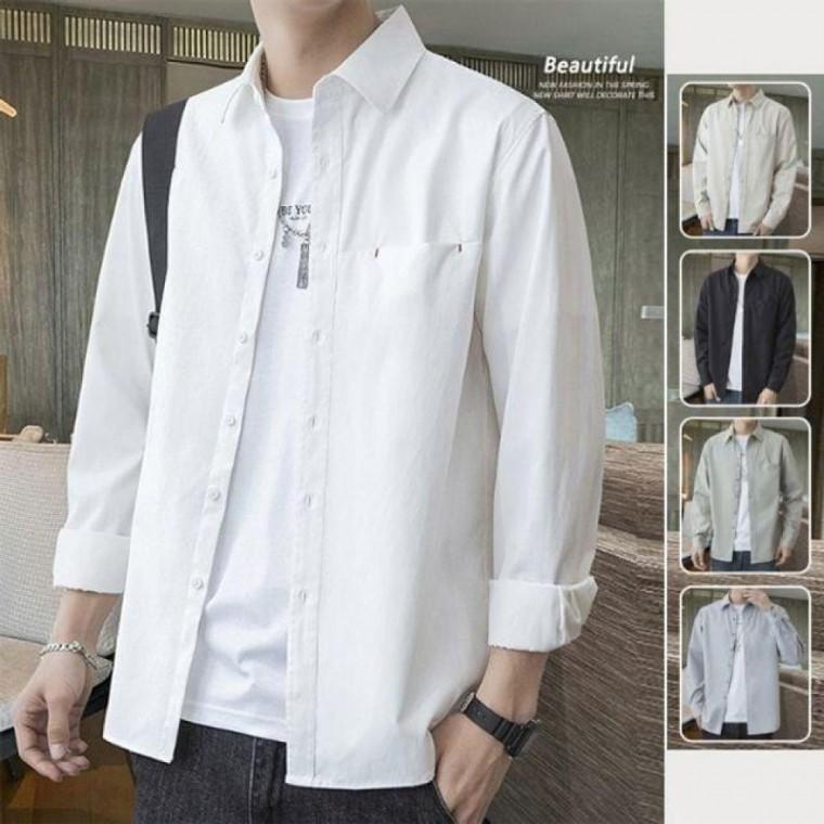 남성 캐주얼 긴팔 셔츠 루즈핏 솔리드 스타일 남자 데일리룩 오버핏 패션 기본 세련된룩