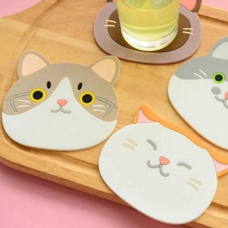 귀여운 고양이 실리콘 컵받침 티코스터 매트 냄비 식탁 테이블 주방 용품 방수 소품