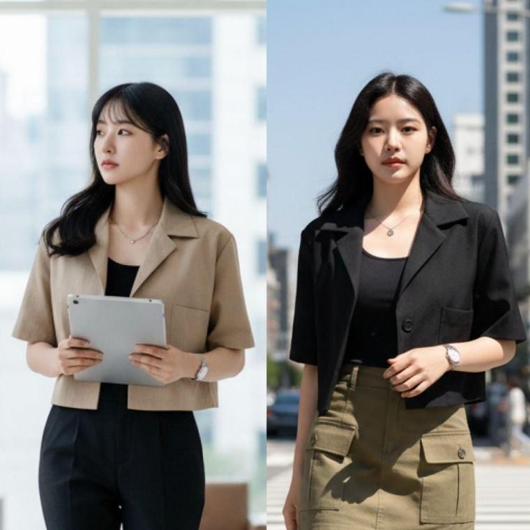 여성 여름 린넨 반팔 크롭 자켓 오버핏 아우터 재킷