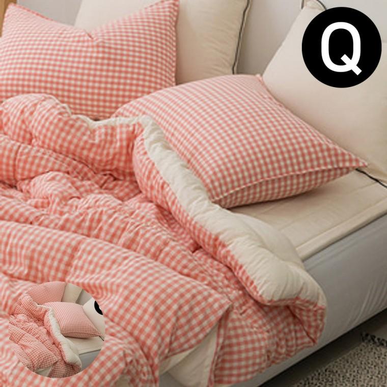 침대이불세트 신혼이불 퀸침대이불 Q침대패드 신혼부부이불 어반체크 순면 선염 워싱 차렵이불 패드세트 퀸