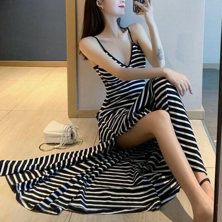 스트라이프 롱원피스 레이어드 나시 원피스 캐주얼