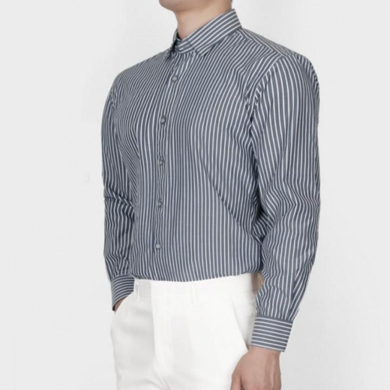 남성 직장인 정장 면접 스트라이프 긴팔 카라 셔츠