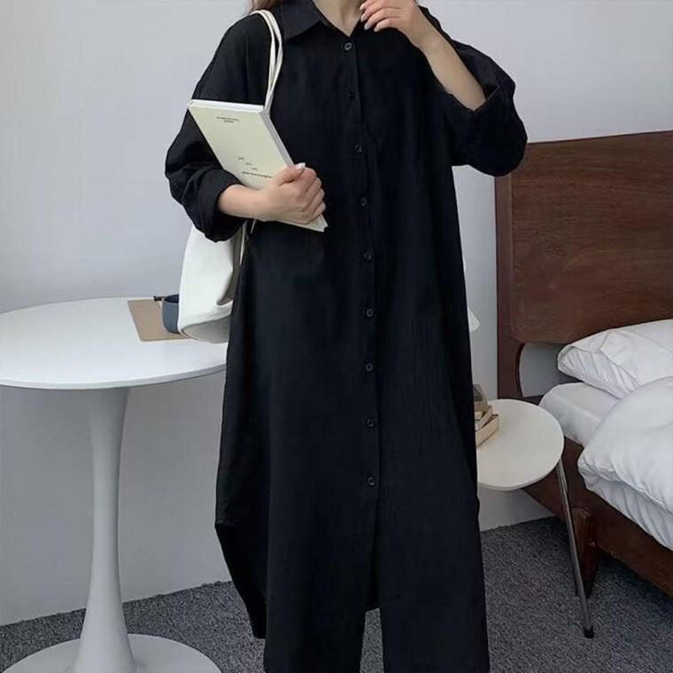 여자 오버핏 롱 셔츠원피스 카라 빅사이즈 소프트린넨