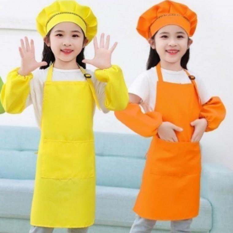 아동 무지 앞치마 쉐프 미술 요리 모자 팔토시 풀세트