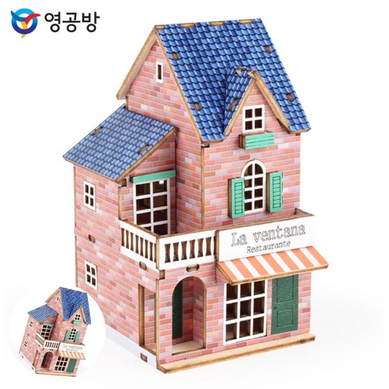 나무판조립장난감 나무판모형만들기 방학숙제만들기 나무판조립키트 어린이장난감 미니 카페 드 유럽 라벤