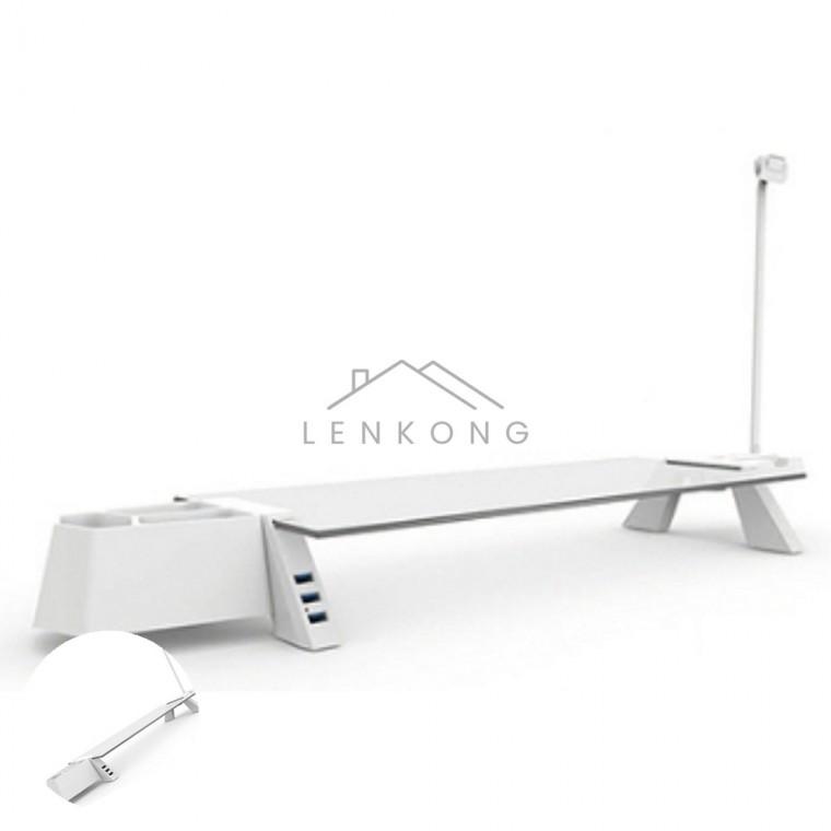 화이트USB 투명글라스 모니터받침대 모니터받침 키보드선반 튼튼한모니터받침대 스마트독브릿지