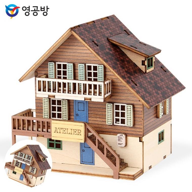 목재조립키트 목재장난감 목재모형 나무조립장난감 나무모형집 미니 카페 드 유럽 아뜰리에