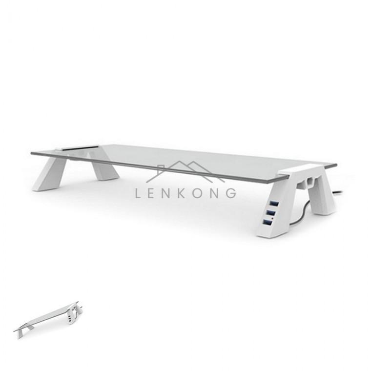 컴팩트 화이트USB 블랙글라스 키보드선반 PC모니터받침대 낮은모니터받침대 모니터거치대 모니터받침