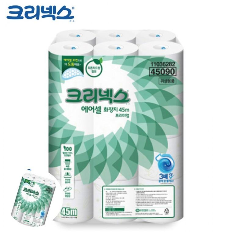 화장실롤휴지 롤화장지 화장실화장지 롤티슈 휴지 두루마리 화장지 물에 녹는 프리미엄 에어셀 45m 24롤