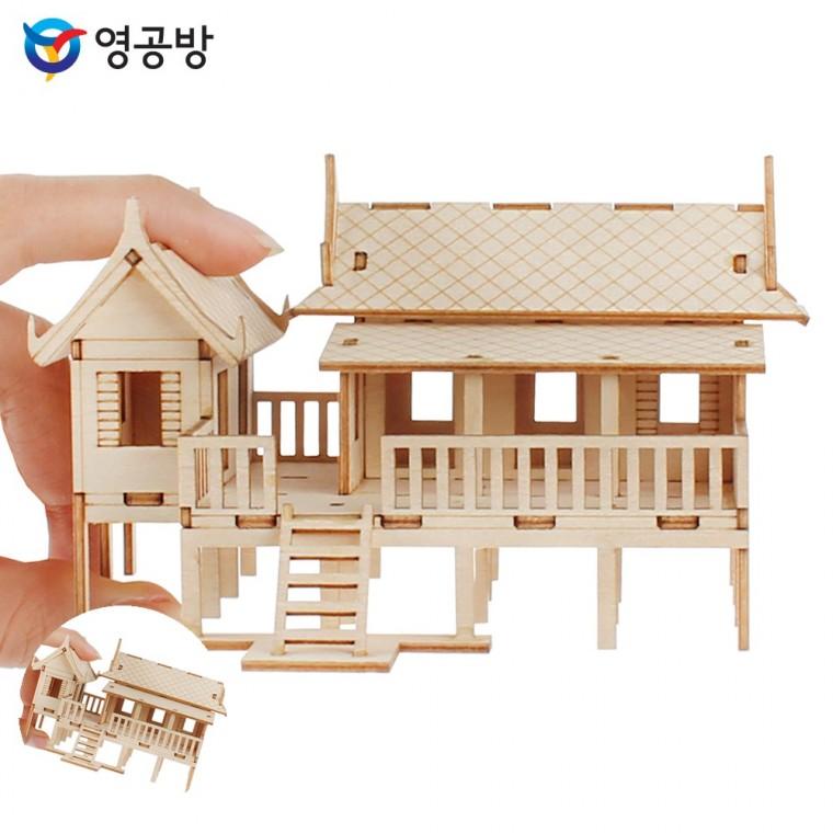 나무판모형만들기 나무조립키트 목재조립장난감 모형조립키트 모형만들기재료 미니 세계의집 태국전통가옥