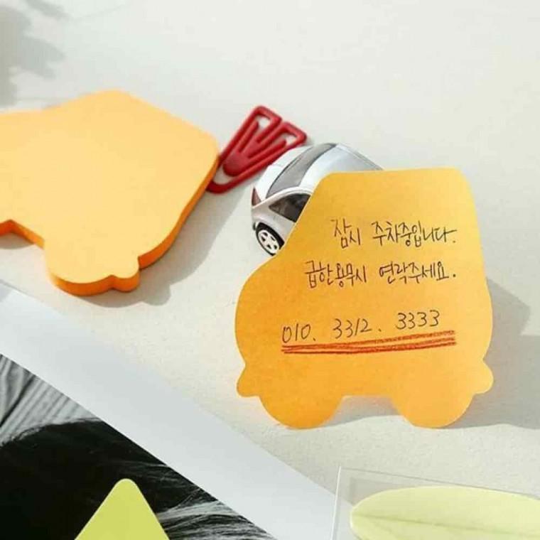 뜯어쓰는메모지 손글씨메모지 주문메모지 메모패드 자동차 모양 메모지 주황