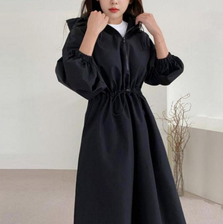 여성 여름 데일리 캐주얼 스트랩 아노락 후드 롱 원피스