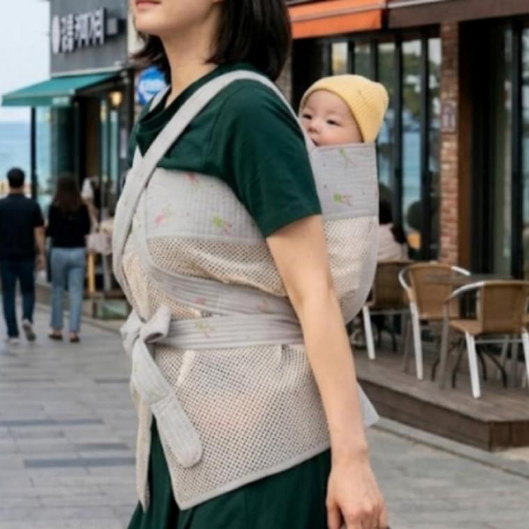 토끼 패턴 X자형 여름 메쉬 아기 안장 끈 포대기