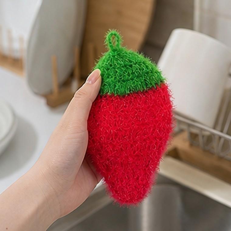 딸기 모양 폴리에스터 수세미 걸이 고리 세척용 스크러버 18cm x 10cm