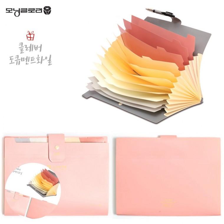 문서홀더 화일케이스 화일가방 종이파일 문서케이스 클레버 12분류 간편 도큐멘트화일 핑크
