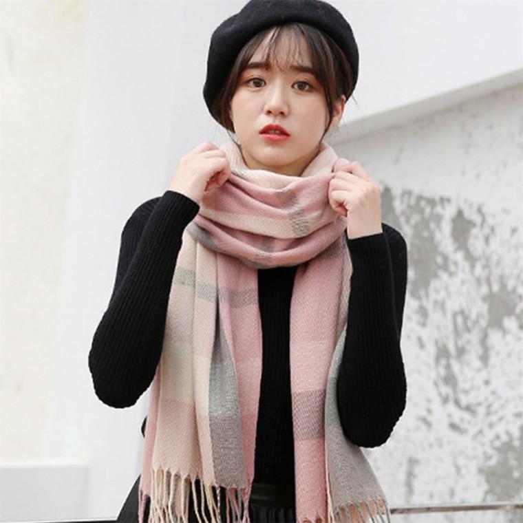 체크 머플러 핑크그레이 남성체크머플러