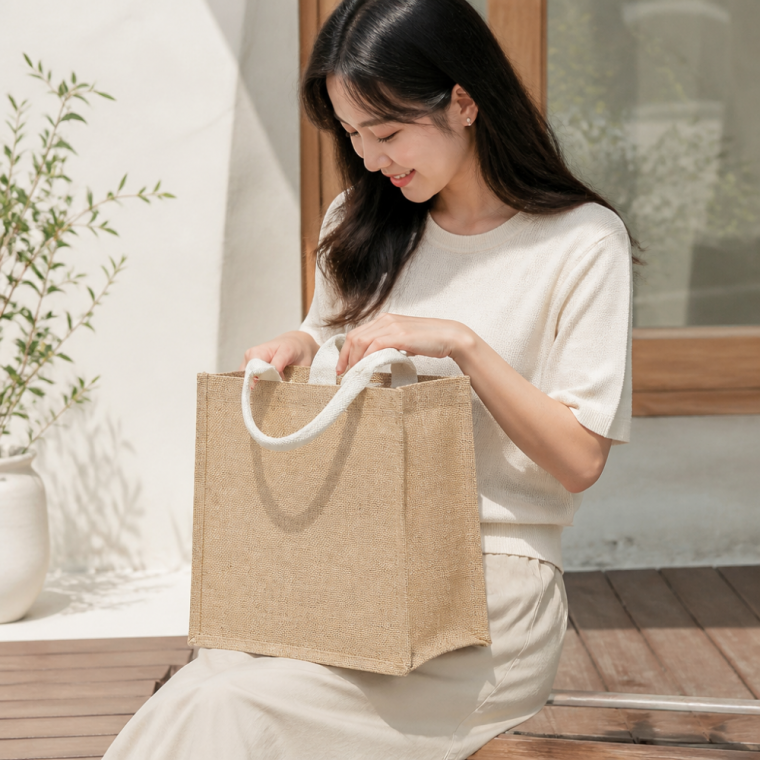 린넨 에코백 31x27cm 핸드백 손잡이 가방