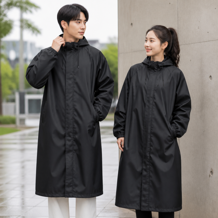 블랙 XL 남녀공용 우비 방수 바람막이 레인코트