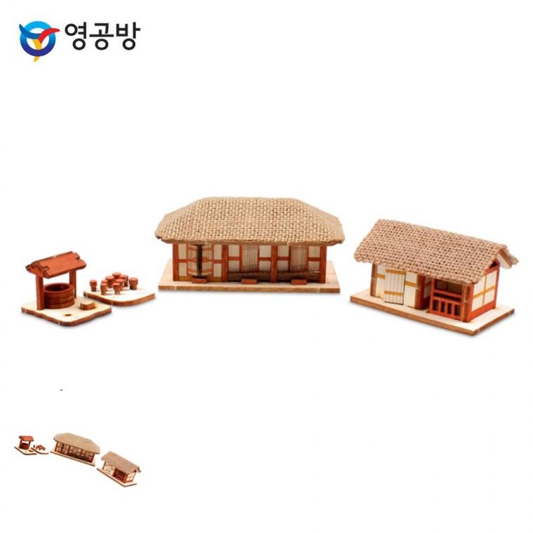 모형만들기재료 모형조립재료 만들기키트 목재조립장난감 모형장난감 목재세트 HO 초가네칸세트