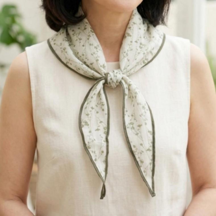 여성 중년 선물 머플러 안개꽃 린넨 코튼 미니 스카프