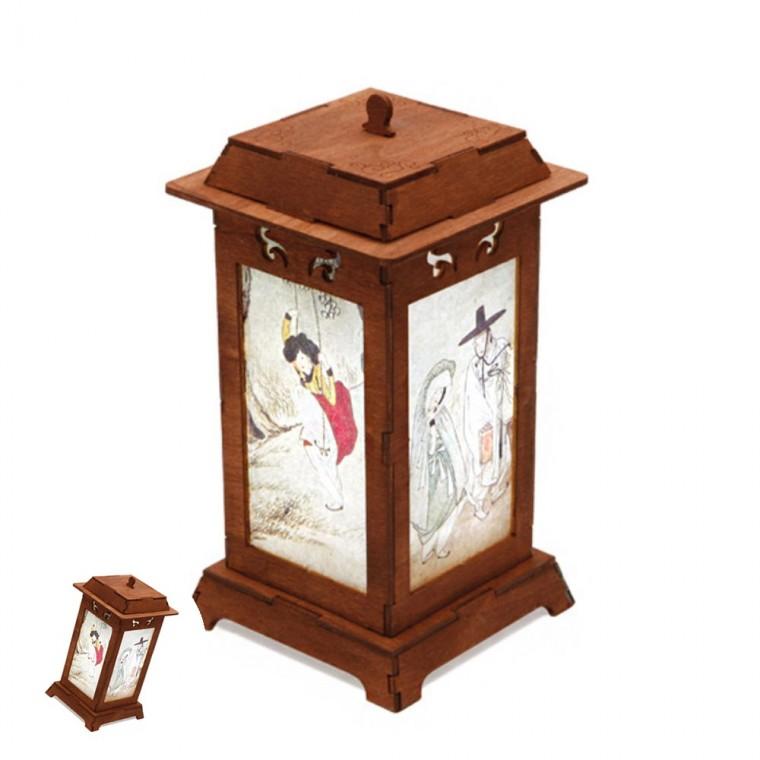 나무판모형만들기 목재피규어 목재조립장난감 나무판조립키트 모형집 LED 전통 사각등