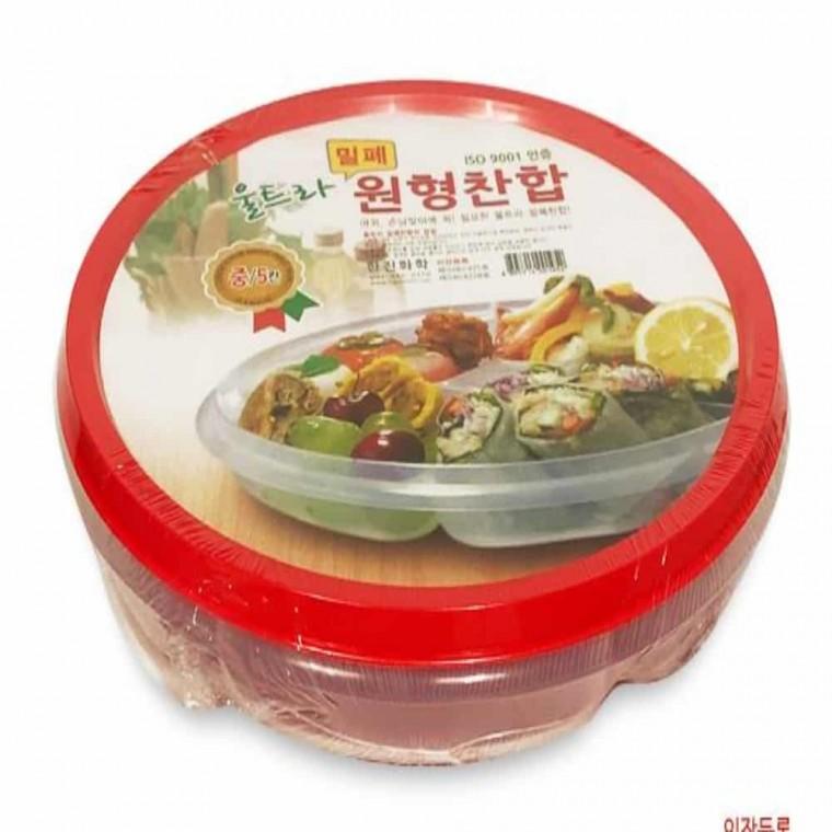 밀폐 원형찬합(중5칸) 주방밀폐용기 냉장고반찬통 냉장고정리 냉장고보관통 젓갈용기 야채보관용기 냉장고
