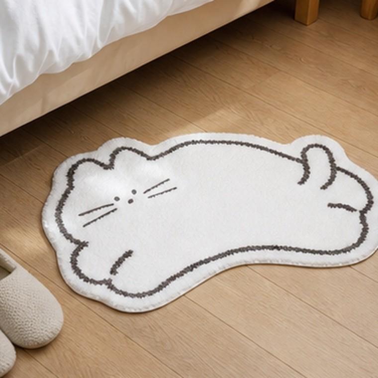화이트 고양이 발매트 논슬립 쿠션감 폴리에스터 침실 거실 엣지 마감