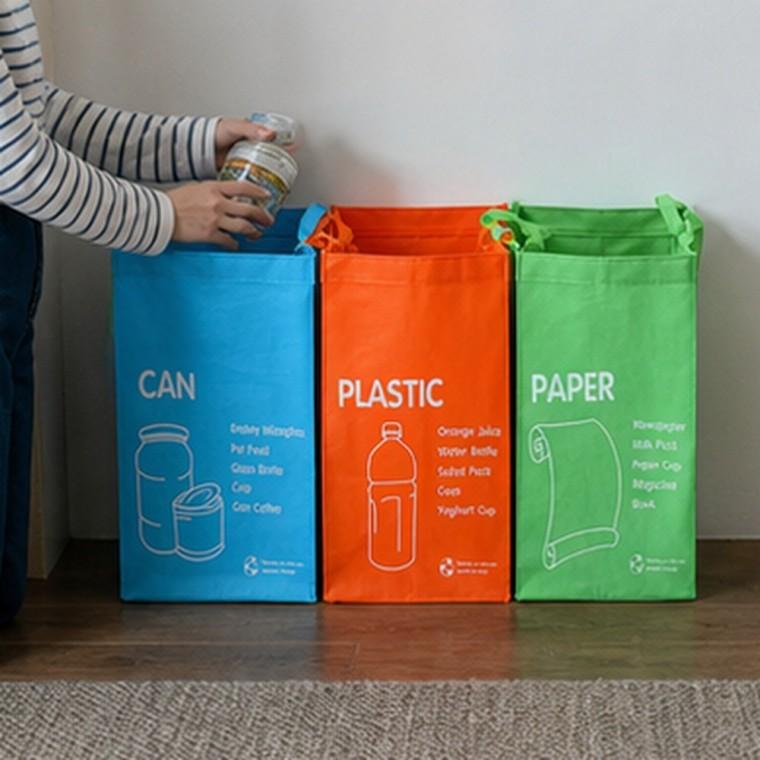 분리수거함 3개 세트 CAN PLASTIC PAPER 타포린 손잡이