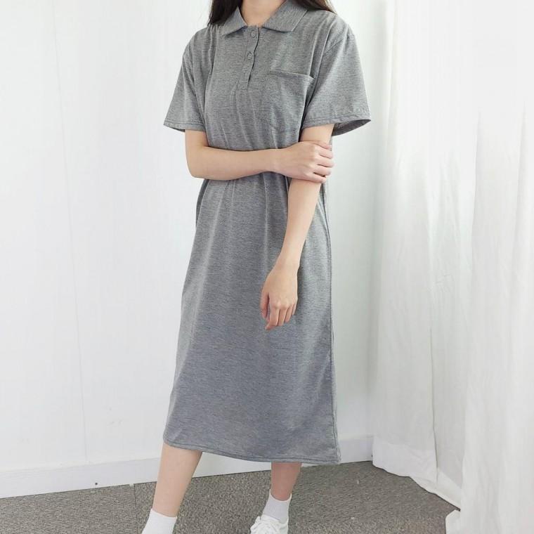 여름 셔츠 카라 캐주얼 루즈핏 반팔 롱 원피스 등원룩