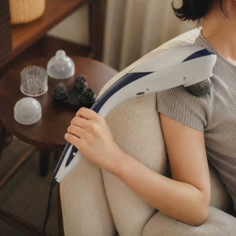 핸드안마기 강약조절 교체형안마봉 목어깨 등 허리 집중마사지 원터치 사용